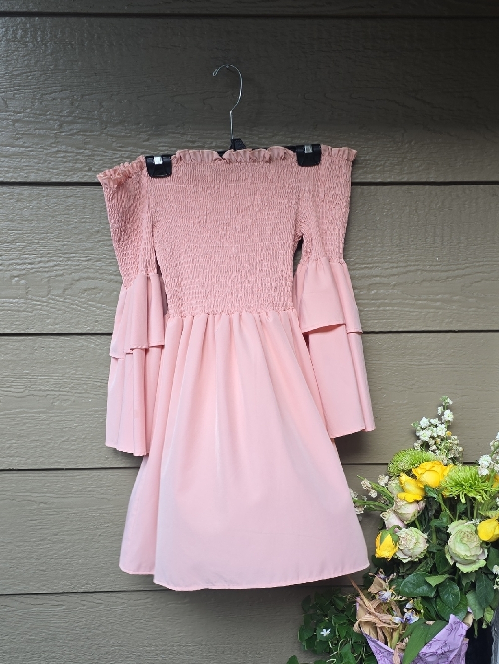 SHEIN Dusty Pink Off Shoulder Smocked Dress 1x